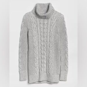 GAP Light Gray Cable Knit Turtleneck Sweater Size Medium
